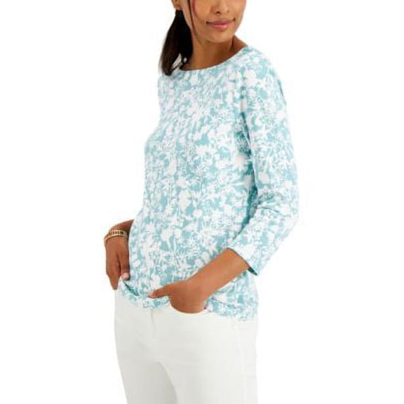 Charter Club Cotton Dream Meadow Printed Top Porcelain Green Combo XL