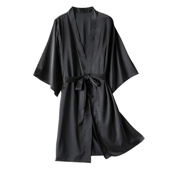 Pisexur Women's Lace-Trim Silk Robes Bathrobe Satin Pajamas Kimono Robe for Bride Bridesmaids Short Bridal Party Robes Wedding Loungewear S-4XL