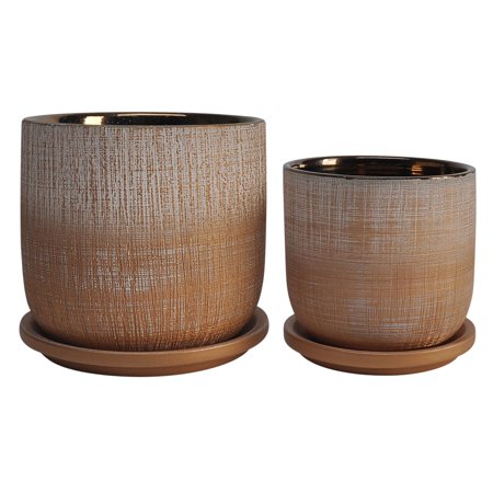 Sagebrook Home Set Of 2 5/6" Textured Planter With Saucer, Gold