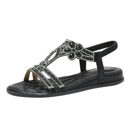 

XINSHIDE Sandals For Female Comfort With Elastic Ankle Strap Casual Bohemian Beach Shoes Fashion Floral Casual Shoes Open Toe Low Heels Sandals Fashion Shoes