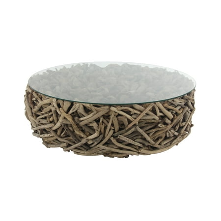 Contemporary Driftwood Coffee Table Brown - Olivia & May: Round Wood Base, No Assembly, Spot Clean