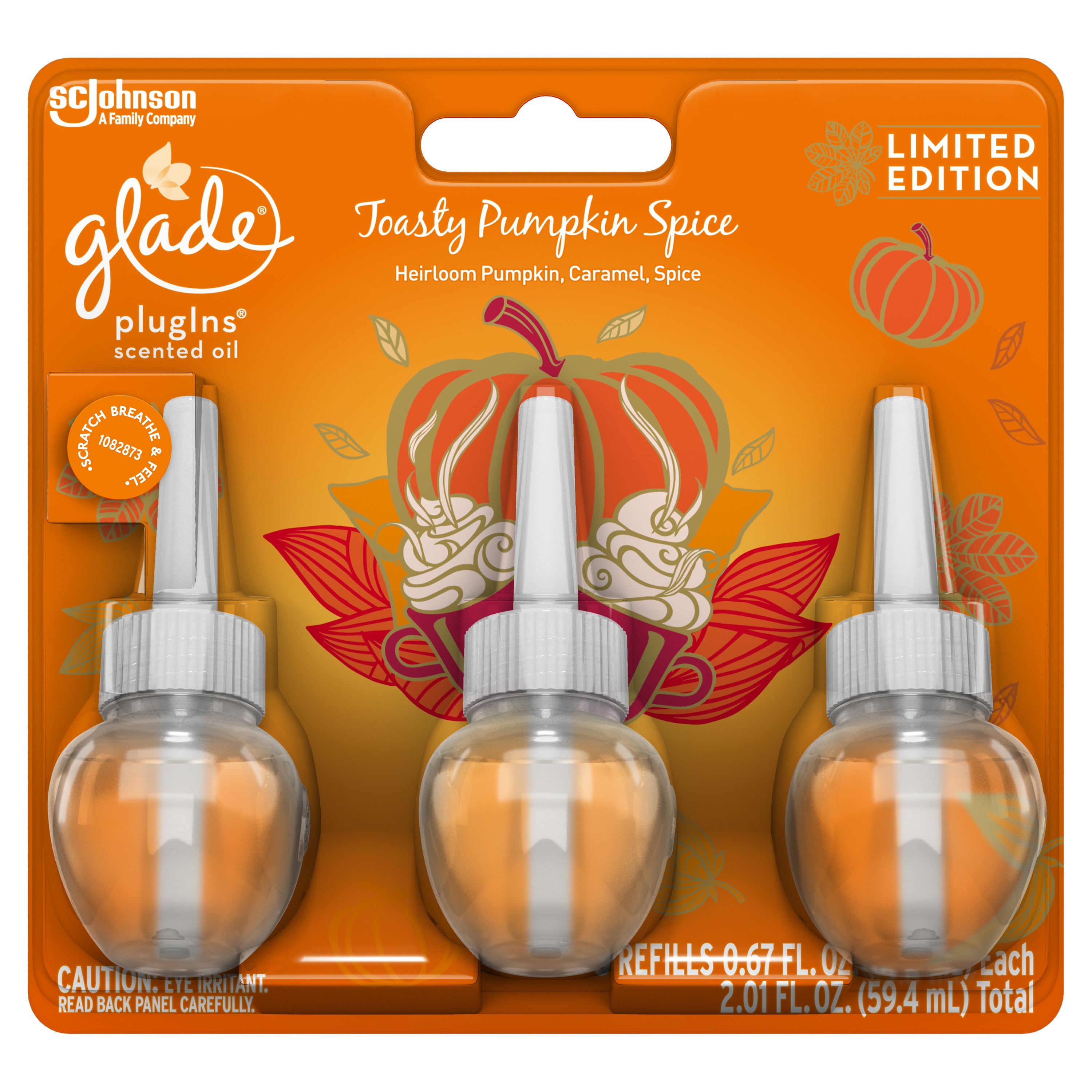 Glade PlugIns Refill 3 CT, Toasty Pumpkin Spice, 2.01 FL. OZ. Total