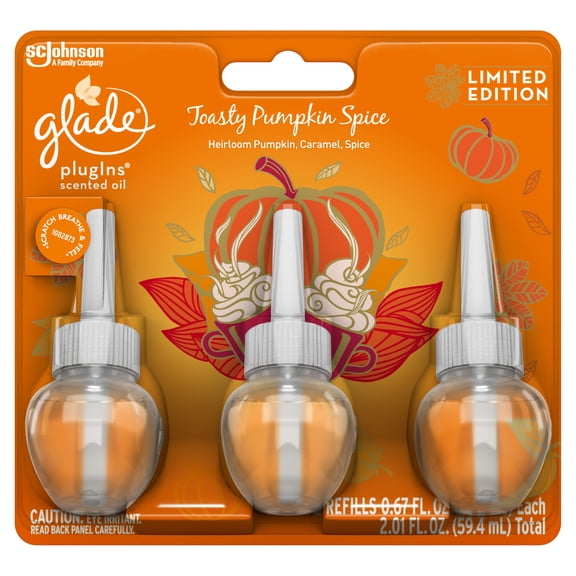Glade PlugIns Refill 3 CT, Toasty Pumpkin Spice, 2.01 FL. OZ. Total, Scented Oil Air Freshener