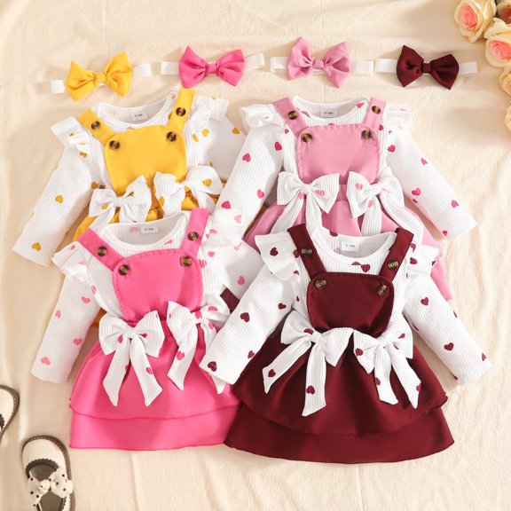ibiyuan 3t Girl Clothes Fall Winter Outfits Soft 2 Piece Playwear, Printed Long Sleeve Romper Bodysuit Elastic Suspender Skirt Back To School Outfits For Girls
