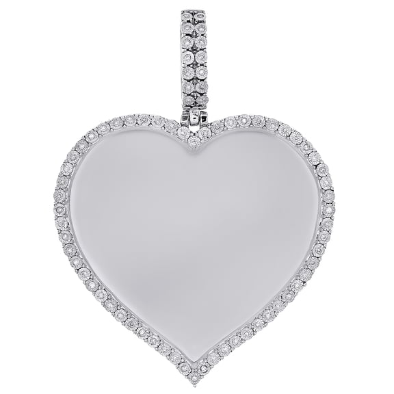 10K White Gold Round Diamond Heart Memory Picture Frame Women's Pendant 0.20 Ct.