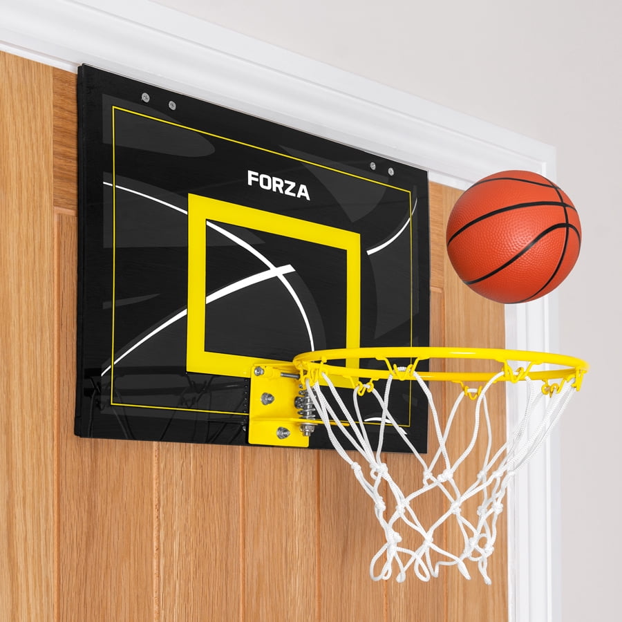 FORZA Mini Over-The-Door Basketball Hoop Set – 18" x 12" Backboard, Steel Rim, Foam-Padded Brackets – Includes Mini Basketball & Pump