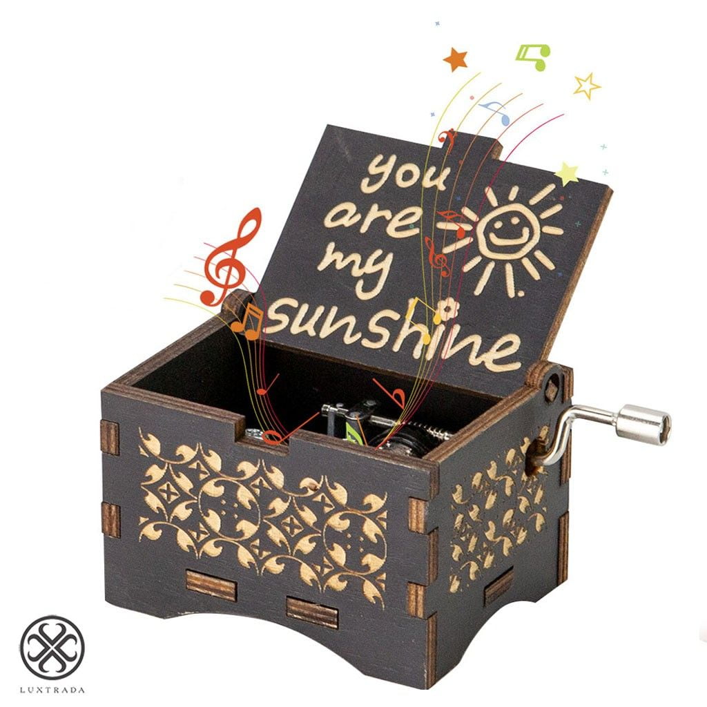 Flow.month You are My Sunshine Wood Music Boxes,Laser Engraved Vintage Wooden Sunshine Musical Box Gifts for Birthday/Christmas/Valentines Day Black, Beauty and The Beast-Black
