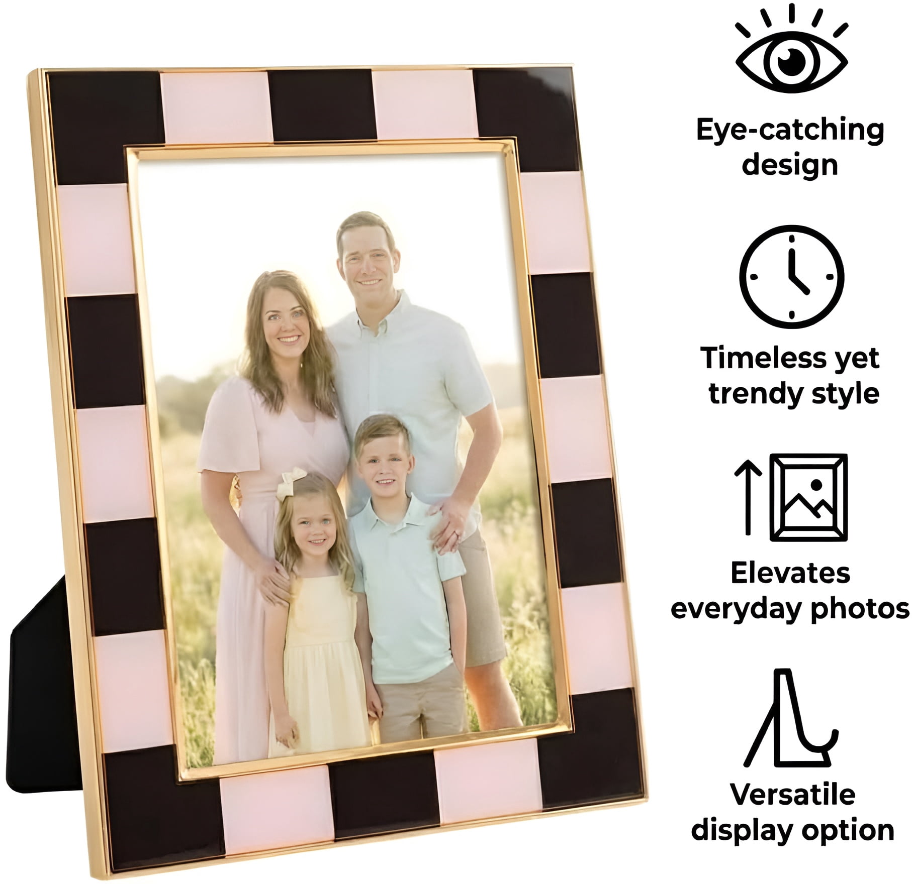 Concepts 4x6 Picture Frames Black & White Checkered Retro Gold Bordered Enameled Photo Frames with HD Clear Glass, Durable Wall or Tabletop Display Vertical/Horizontal (pack of 4)