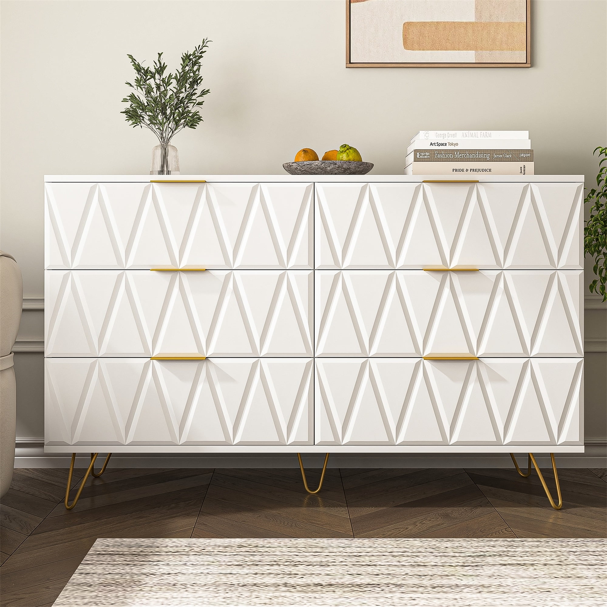 Spaco 5 Cabinet Feet Dresser for Bedroom 6 Drawers Dresser Chest of Drawer Bedroom Furniture, Whtie Dresser Spaco 5 Cabinet Feet Dresser for Bedroom 6 Drawers Dresser Chest of Drawer Bedroom Furniture, Whtie Dresser