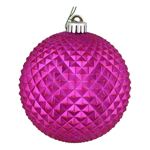Pemberly Row 4" Plastic Durian Glitter Ball Ornaments in Fuchsia Pink (Set of 6)