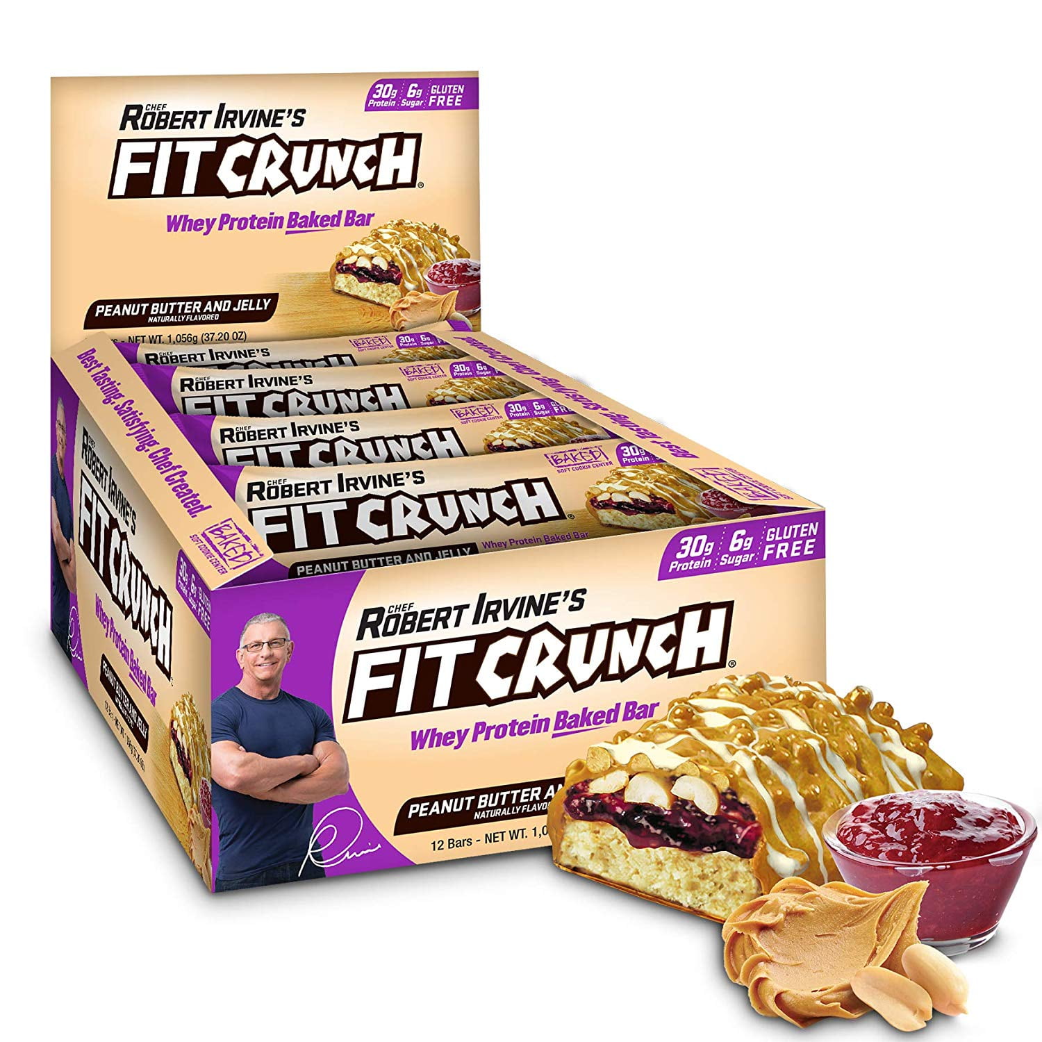 FITCRUNCH Full Size Protein Bars, Whey Protein Isolate, Low Sugar (12