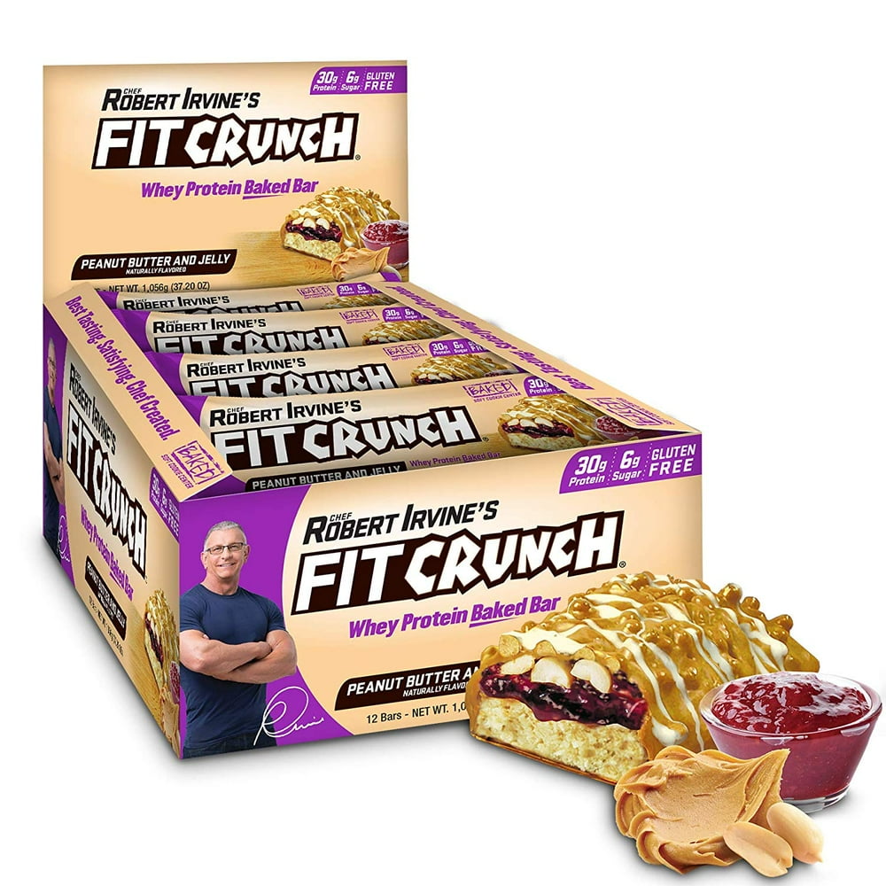 Fit Crunch Protein Bar, Peanut Butter & Jelly, 30g Protein, 12 ct
