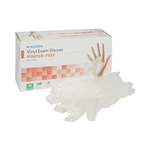 McKesson Vinyl Exam Gloves, Powder-Free, Disposable Medical Glove - Medium, 100 Count, 10 Boxes, 1000 Total