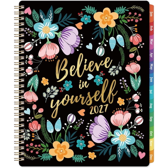 2027 Planner - Planner 2027, Jan. 2027 - Dec. 2027, 8" x 10" | 2027 Planner Weekly and Monthly, 2027 Calendar Planner with Tabs, Inner Pocket, Paper, -wire Binding - Black