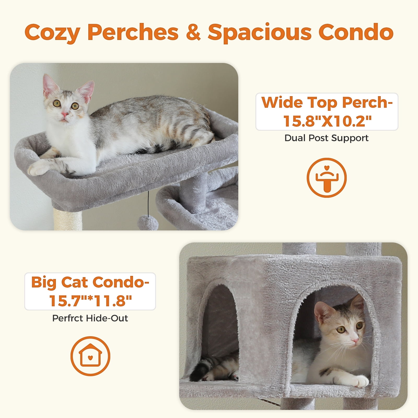 PEQULTI 69" Multi-Level Cat Tree Cat Tower for Indoor Pet with 5 Scratching Post & Hammock Gray