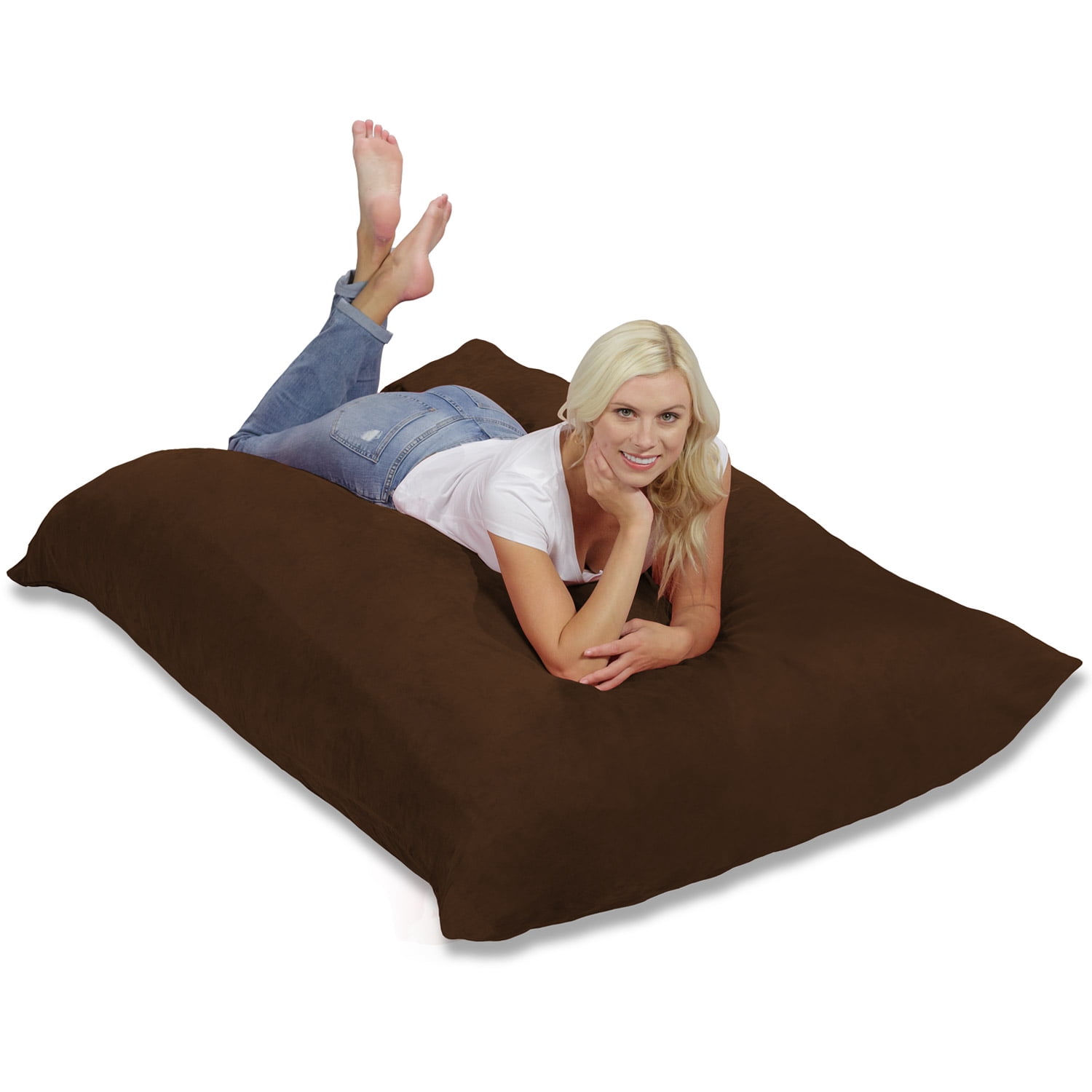 Chill Sack Bean Bag Pillow, Memory Foam Lounger with Microsuede Cover, Kids, Adults, 7.5 ft, Chocolate