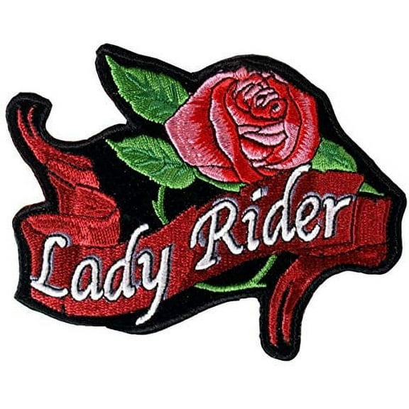 Lady Rider Rose Patch - Embroidered Bikers Rayon Patch, Iron-on/Sew-on, 4"x3"