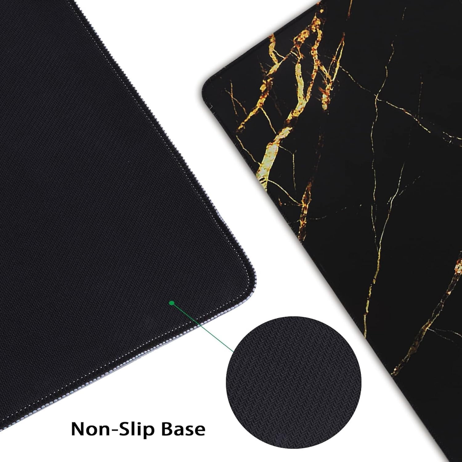 XXL Large Gaming Laptop Mouse Pad, Abstract Marble Big Desk Pads PC Keyboard Waterproof and Non-Slip 31.5 x 11.8inches 3mm Thick Rubber Table Mat,Gold Inlaid with Jade, Black Marble