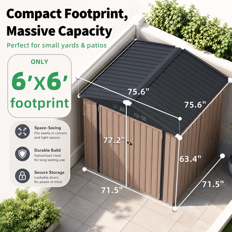 YODOLLA 6 x 6 ft. Outdoor Metal Storage Shed Sliding Roof