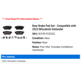 thumbnail image 2 of Rear Brake Pad Set - Compatible with 2022 Mitsubishi Outlander, 2 of 2