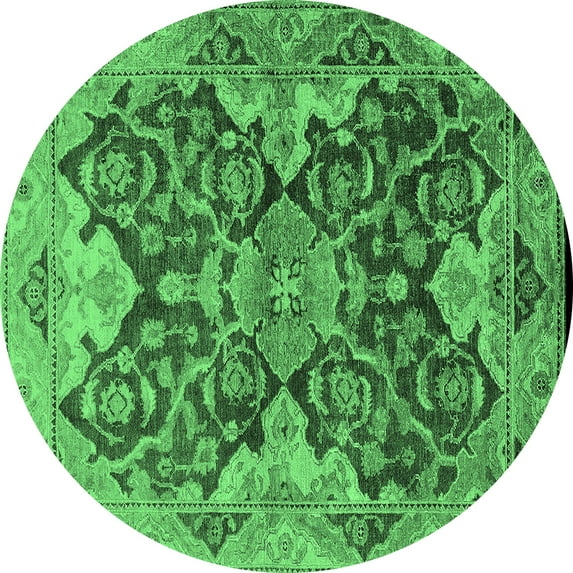 Ahgly Company Indoor Round Oriental Emerald Green Traditional Area Rugs, 8' Round