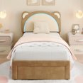 thumbnail image 2 of Yeshouse estructura de cama individual con luces LED y cabecero ajustable en forma de osito, tapizada en terciopelo, soporte de listones de madera, silenciosa y fácil de montar, ideal para niños, 2 of 8