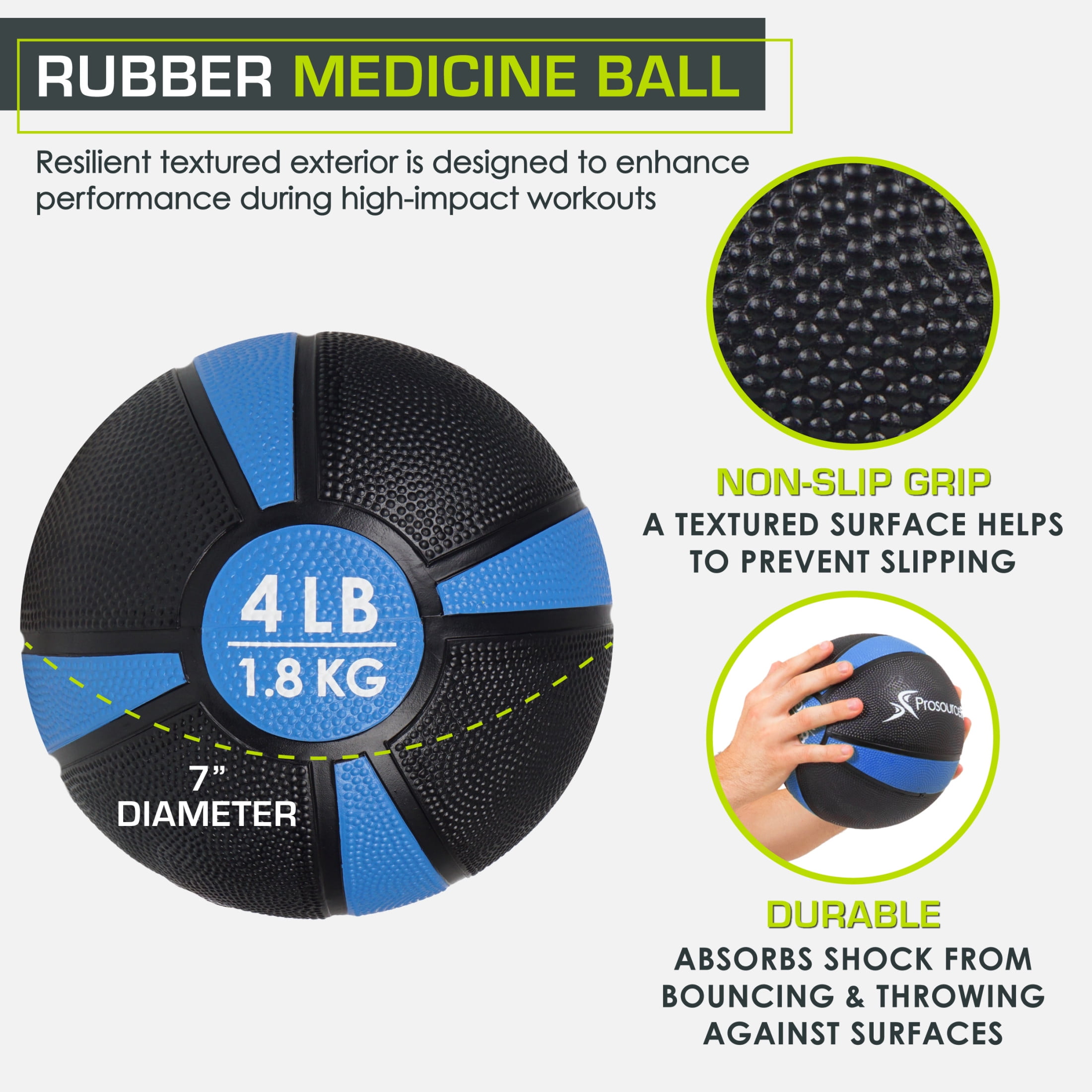 ProsourceFit Weighted Medicine Ball for Full Body Workouts w/ Non-Slip Grip,4 lb
