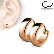 Stainless Steel Small Dome Hoop Huggie Earrings Pair 4 mm Wide 20 GA Men Women Earrings Rose Gold (Choose Color)