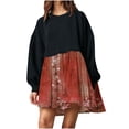 thumbnail image 1 of Mode 2023 Chandail en Molleton Décontracté pour Femmes Manches Longues Robe Col Rond Patchwork Imprimé Mini Robes, 1 of 3