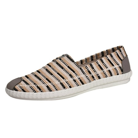 

Rdeuod Mens Shoes Casual Breathable Cloth Shoes Linen Striped Canvas Shoes