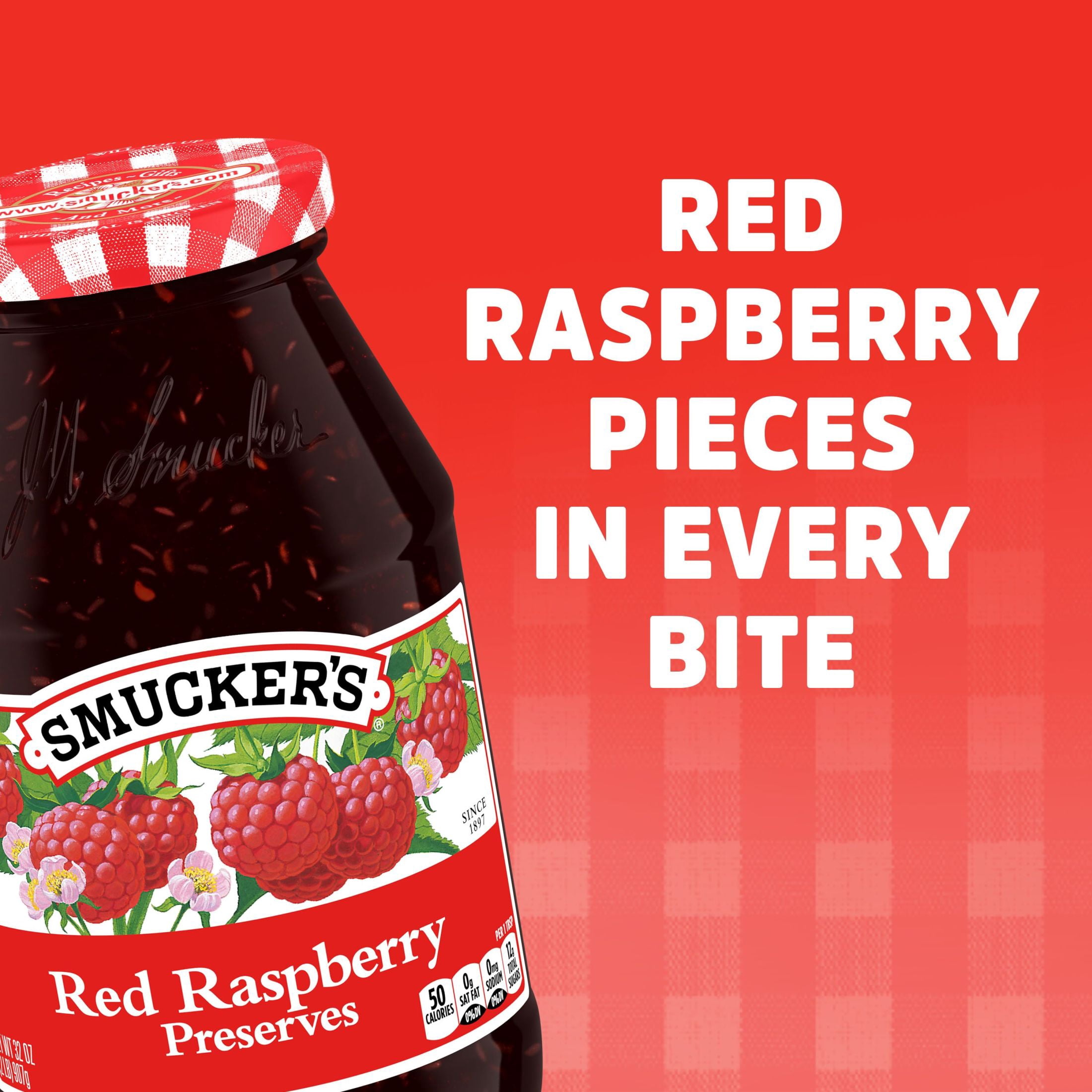 (4 pack) Smucker's Red Raspberry Preserves, 32 oz