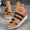 thumbnail image 2 of Rokment Womens Vintage Platform Wedge Sandals Metallic Gold Color Block Leather Open Toe Espadrilles Chunky High Heels Slip on Dress Slides for Woman Beach Summer Black Size 6, 2 of 7