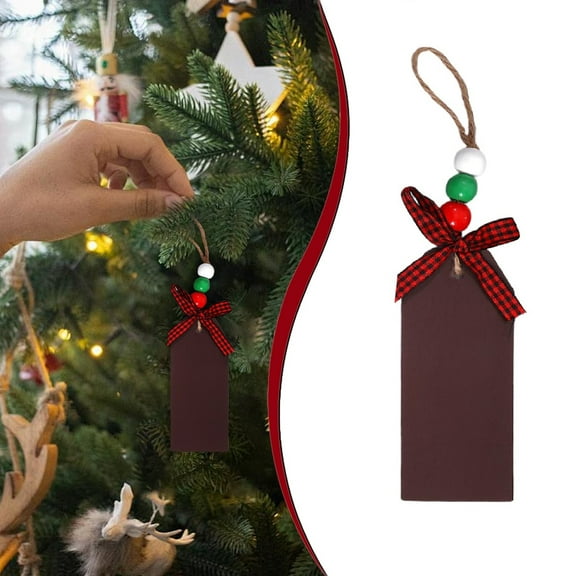 Christmas Stocking Name Tags, Wooden Hanging Tag with Plaid Bow & Colorful Beads, DIY Blank Chalkboard Tags for Christmas Tree, Stockings & Home Holiday Decor, Farmhouse Style Christmas Ornament