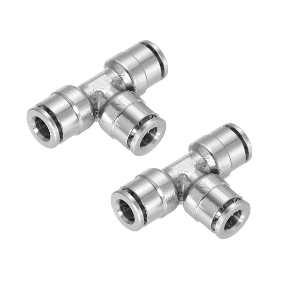 Uxcell 6mm OD Tee Push To Connect Tube Air Line Fittings Nickle-Plated, Silver 2Pcs