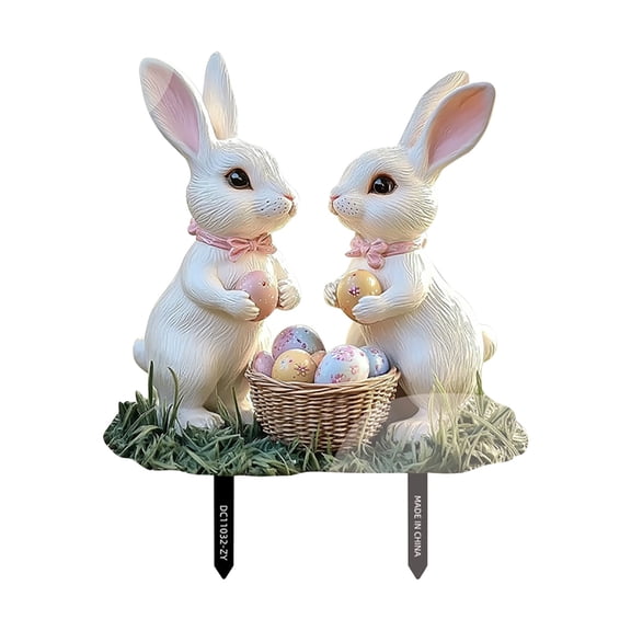 Easter Bunny Yard Stakes Easter Acrylic Bunny Garden Stake for Front Door Garden Patio Outdoor Backyard Decorations Lawn Pathway Walkway Welcome Sign Spring Holiday Festive Ornaments