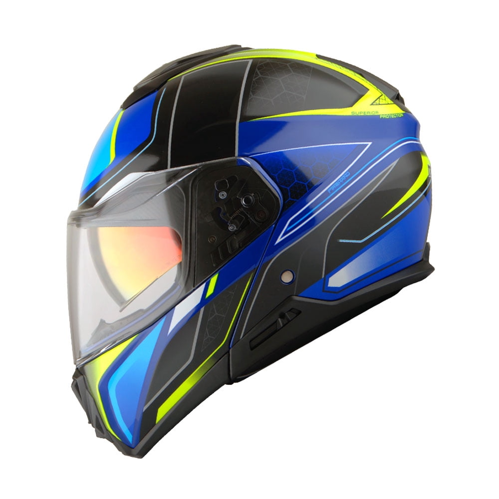 Martian Motorcycle Modular Full Face Helmet Flip up Dual Visor Sun Shield: HG362 Blue Yellow