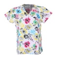 thumbnail image 2 of Minty Mint, Women's, Microfiber Printed Medical Scrub Set V-Neck Top and Pants, White Floral, L, 2 of 3