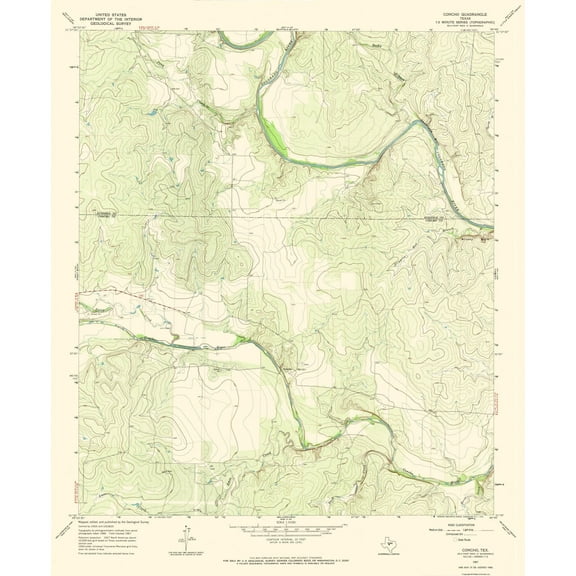 Topographical Map - Concho Texas Quad - USGS 1967 - 23 x 27.93 - Vintage Wall Art
