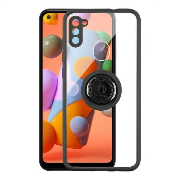 Samsung Galaxy A11 Phone Case Crystal Clear Transparent Hybrid Ring Stand TPU Bumper PC Hard Back Protective Case with Car Mount Kickstand 360 Rotatable Ring Cover [BLACK] for Samsung Galaxy A11