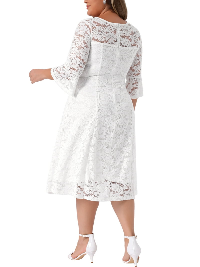 white bridesmaid dresses midi Short 3/4 Sleeve Lace Cocktail Dress