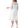 thumbnail image 3 of Agnes Orinda Women's Plus Size Lace Dress V-Neck 3/4 Sleeve Midi Swing Wedding Bridesmaid Dresses 1X White, 3 of 6