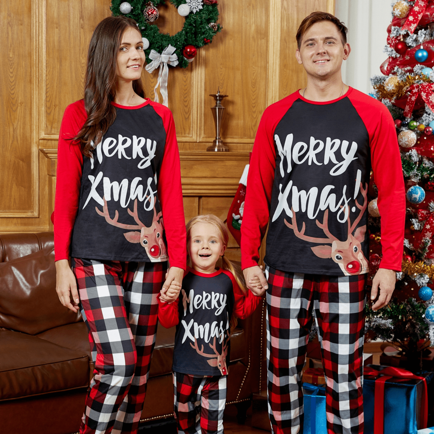 PatPat Mosaic Family Matching Reindeer Merry Christmas Pajamas Set ...