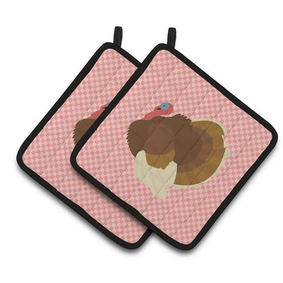 Caroline's Treasures French Turkey Dindon Pink Check Pair of Pot Holders