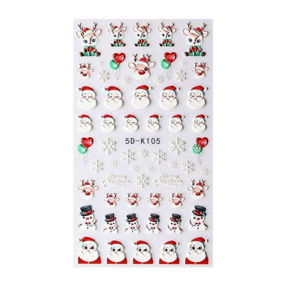Tkrady Nail Care Adhesive Sticker Colorful Snowflake Santa Snowman Bell Christmas Tree Christmas Hat 5D Resin Nail Sticker-B