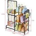 thumbnail image 3 of X-COSRACK Freestanding Purse Organizer Stand, 3-Tier Heavy Duty Metal & Wood Handbag Display Rack with 15 Hooks, Adjustable Closet Bag Storage Shelf, Black, 3 of 8
