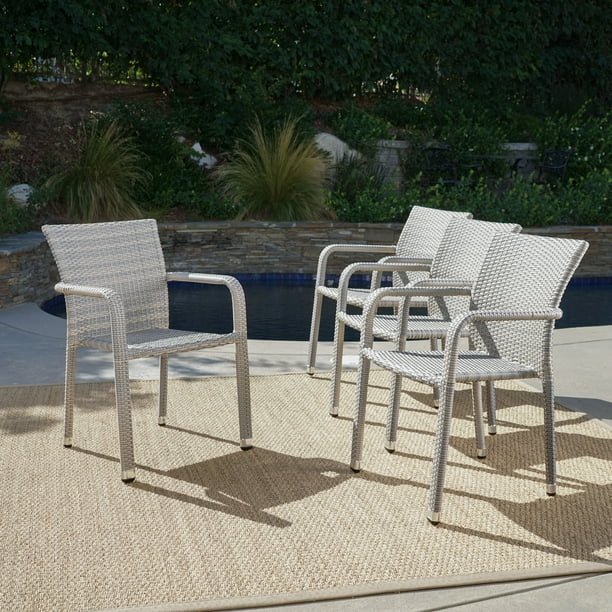 Vera Outdoor Wicker Armed Stacking Chairs With An Aluminum Frame Set Of 4 Cau Grey Com Vera Outdoor Wicker Armed Stacking, Resin Wicker Patio Furniture With Aluminum Frame