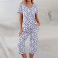 thumbnail image 5 of Womens Pajama Set 2026 Lounge Vintage Floral Printed Plus Size Short Sleeve and Capri Trousers Sets with Pockets, 5 of 7