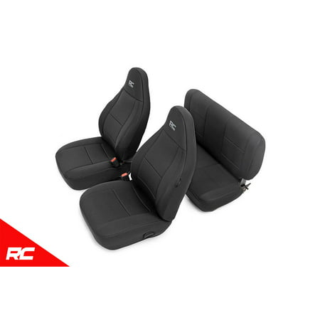 Rough Country Neoprene Seat Covers Black compatible w/ 1997-2002 Jeep Wrangler TJ (Set) Custom Fit Water Resistant
