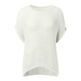 thumbnail image 5 of Womens Summer Scoop Neck Short Sleeve Sweater Casual Crochet Hollow Out Knit Tops Pullover Shirts Beach Cover Up Women's Comfort Tee - Soft Cotton Summer Shirt, 5 of 6