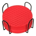 thumbnail image 1 of Paquete de 12 posavasos de silicona con soporte, posavasos redondo de 4 pulgadas para bebida, rojo, 1 of 6